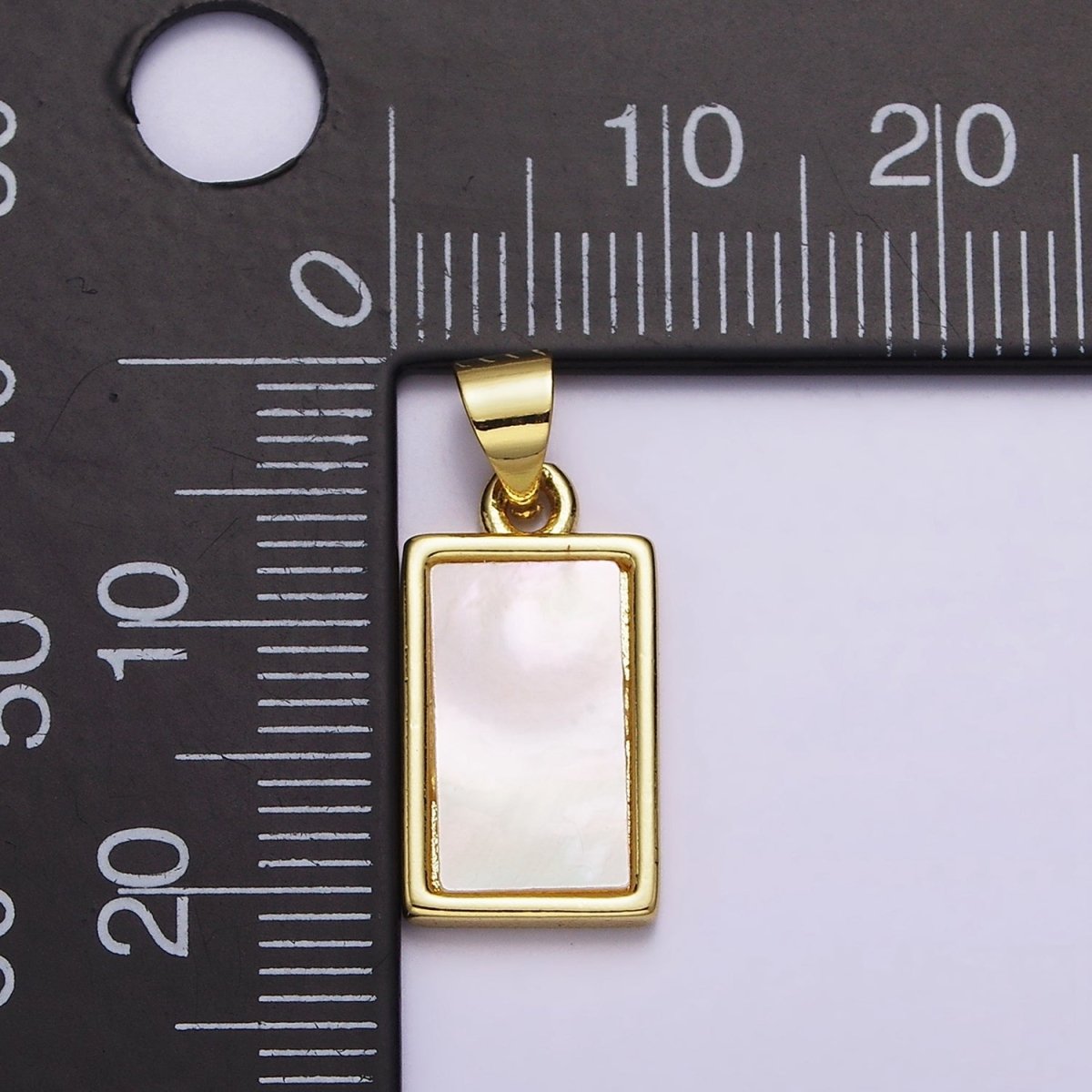 18K Gold plated 21.5mm White Shell Pearl Rectangular Tag Pendant | AA551 - DLUXCA