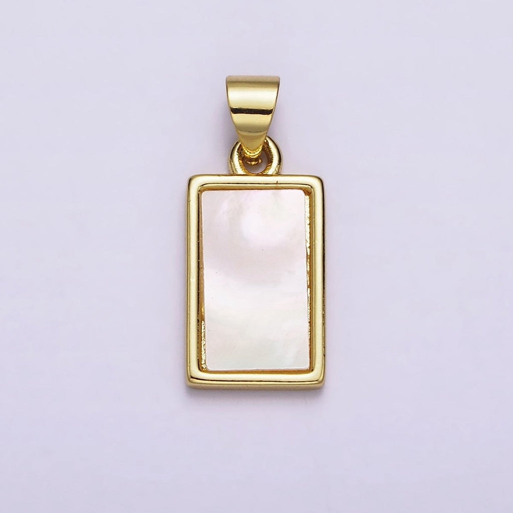 18K Gold plated 21.5mm White Shell Pearl Rectangular Tag Pendant | AA551 - DLUXCA