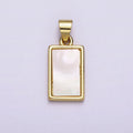 18K Gold plated 21.5mm White Shell Pearl Rectangular Tag Pendant | AA551 - DLUXCA