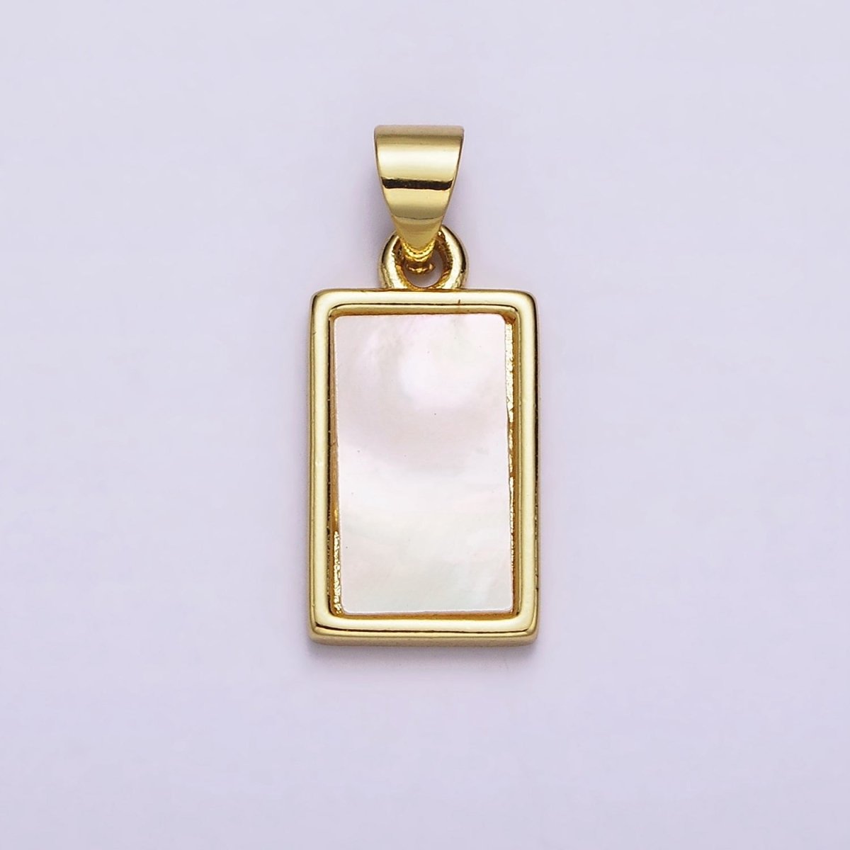 18K Gold plated 21.5mm White Shell Pearl Rectangular Tag Pendant | AA551 - DLUXCA