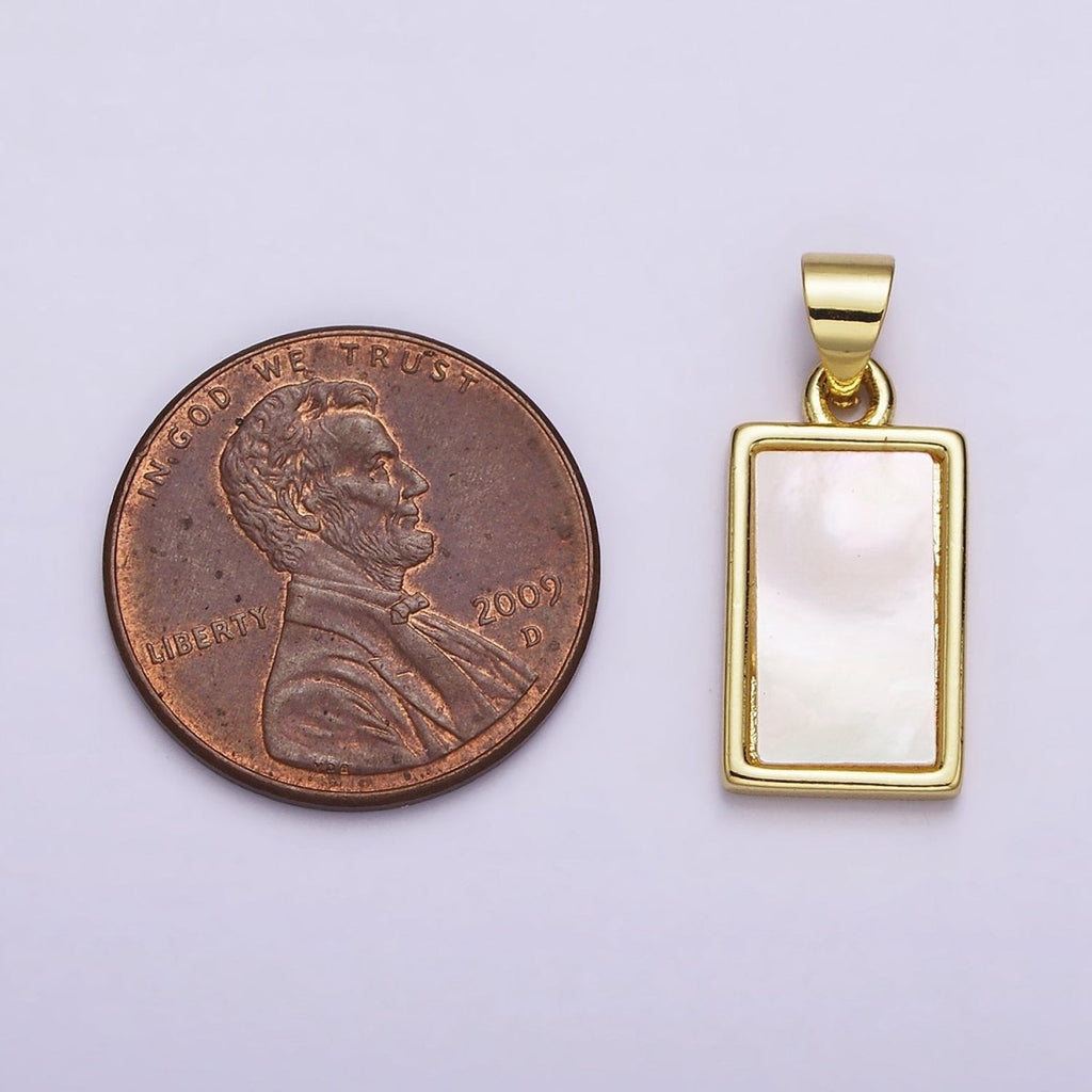 18K Gold plated 21.5mm White Shell Pearl Rectangular Tag Pendant | AA551 - DLUXCA