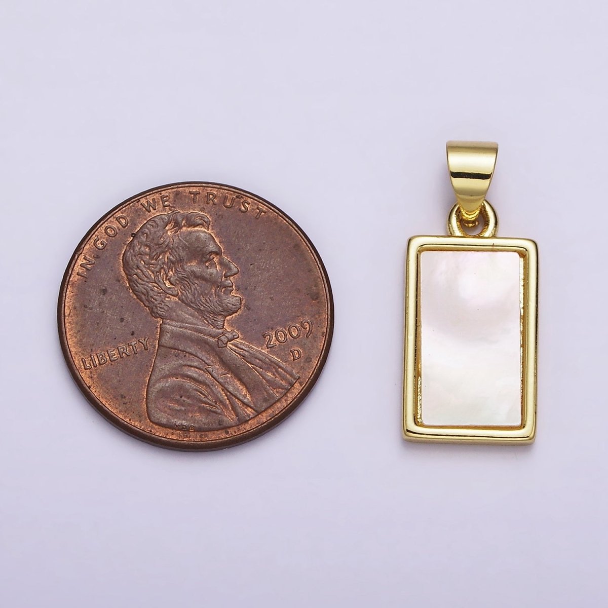 18K Gold plated 21.5mm White Shell Pearl Rectangular Tag Pendant | AA551 - DLUXCA