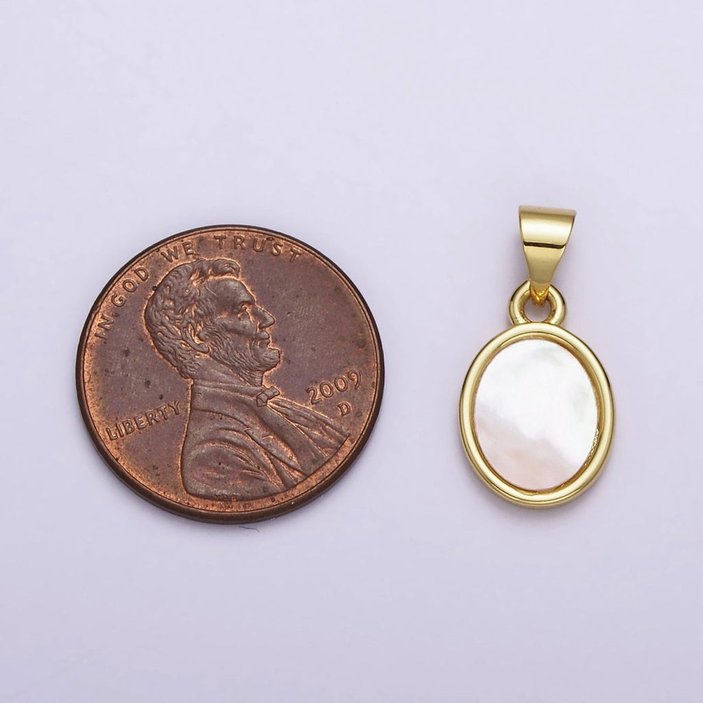 18K Gold plated 22mm White Shell Pearl Oval Pendant | AA556 - DLUXCA