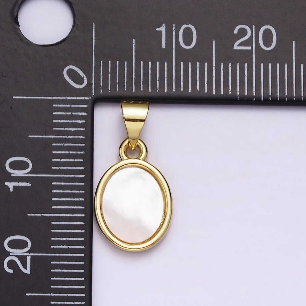 18K Gold plated 22mm White Shell Pearl Oval Pendant | AA556 - DLUXCA