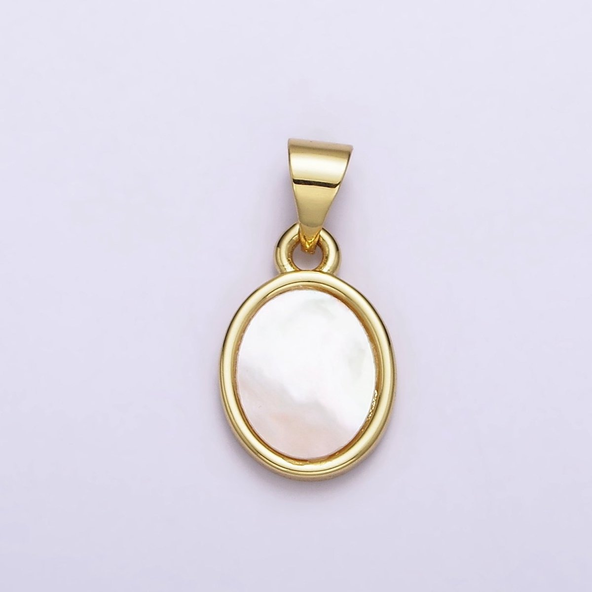 18K Gold plated 22mm White Shell Pearl Oval Pendant | AA556 - DLUXCA