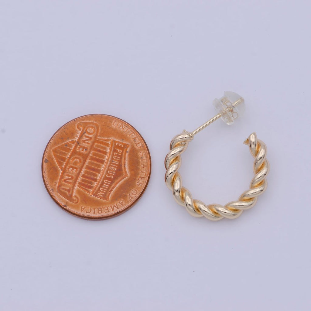 18K Gold plated 23mm Twisted Rope C - Shaped Hoop Earrings | AB1200 - DLUXCA