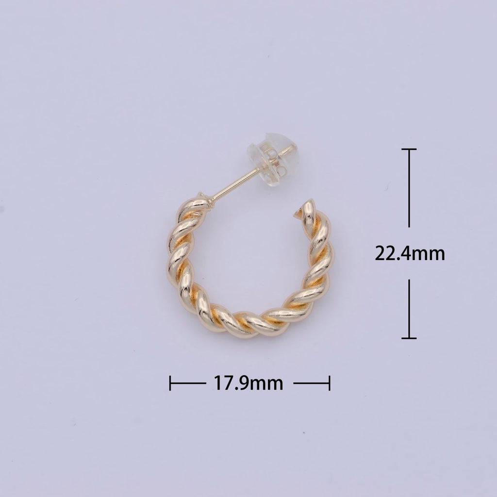 18K Gold plated 23mm Twisted Rope C - Shaped Hoop Earrings | AB1200 - DLUXCA
