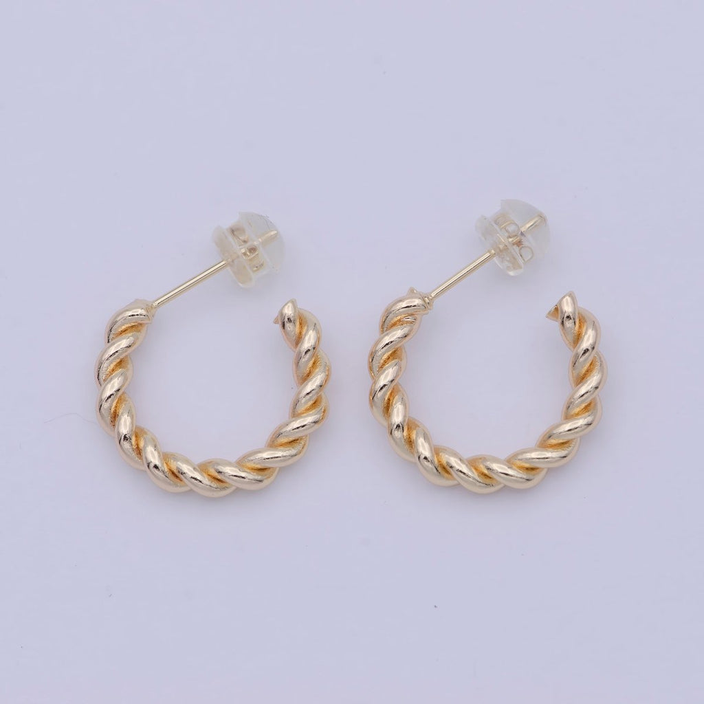 18K Gold plated 23mm Twisted Rope C - Shaped Hoop Earrings | AB1200 - DLUXCA