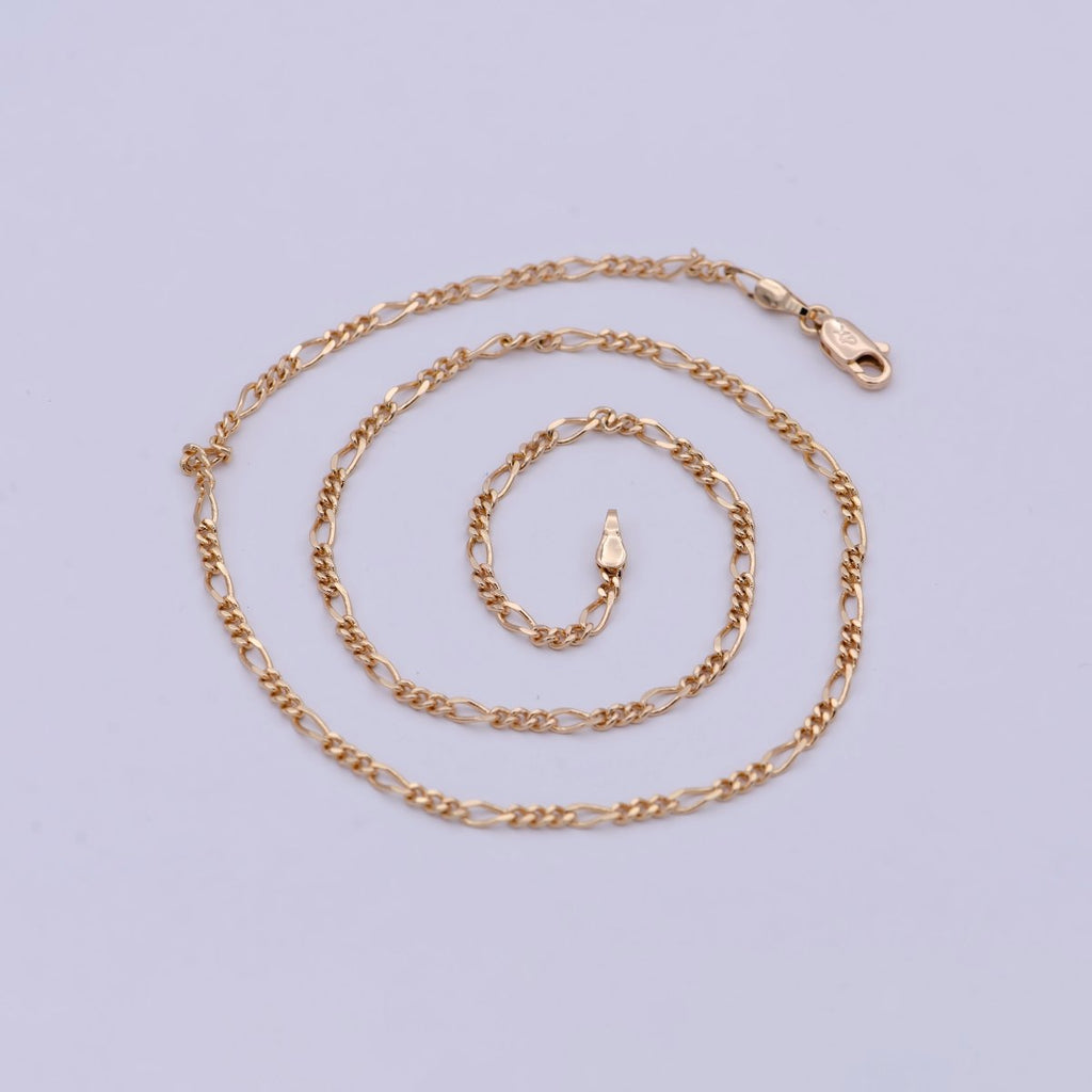 18K Gold plated 2.4mm Link Figaro Chain For Wholesale Necklace Dainty Jewelry Making Supplies | WA-767 Clearance Pricing - DLUXCA
