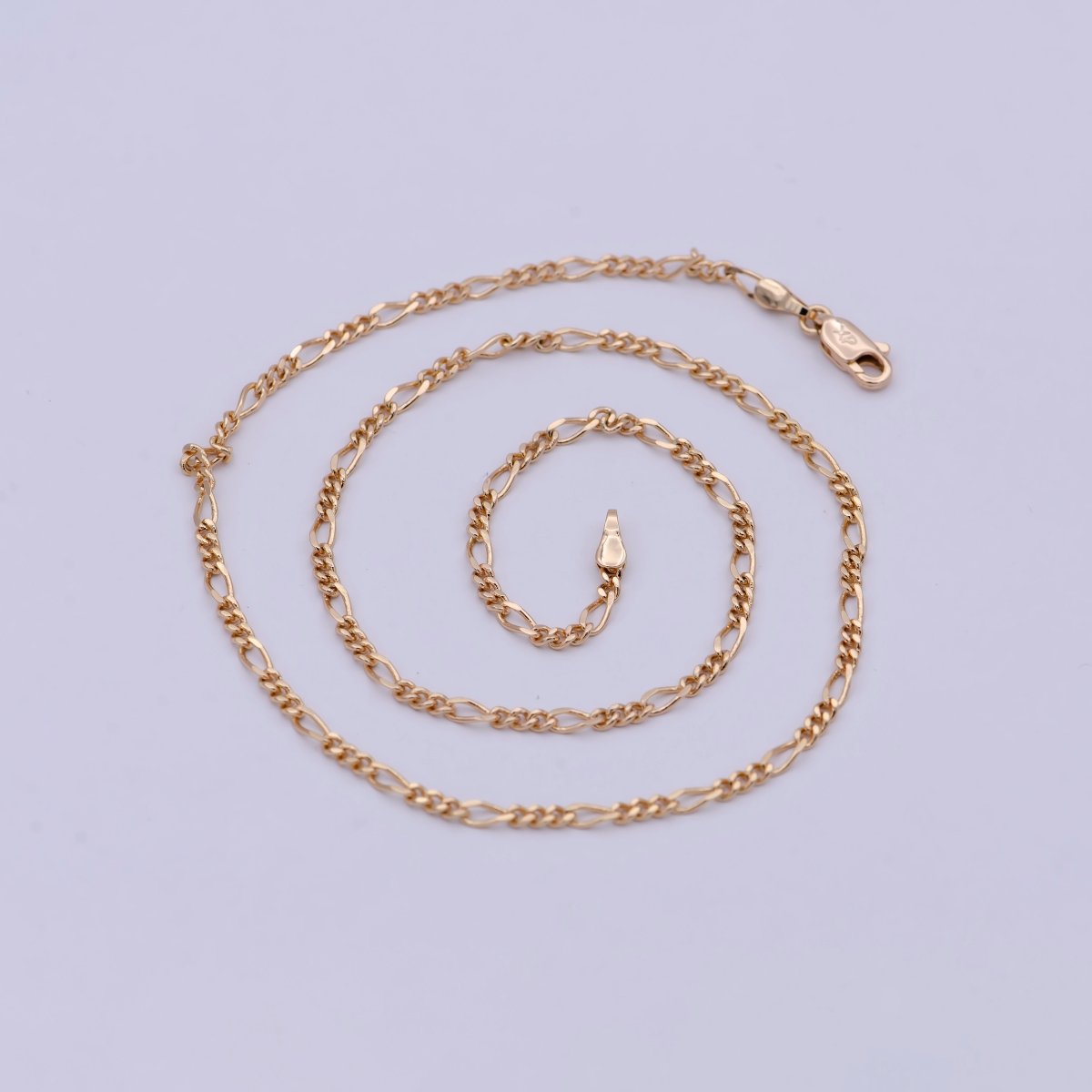 18K Gold plated 2.4mm Link Figaro Chain For Wholesale Necklace Dainty Jewelry Making Supplies | WA-767 Clearance Pricing - DLUXCA