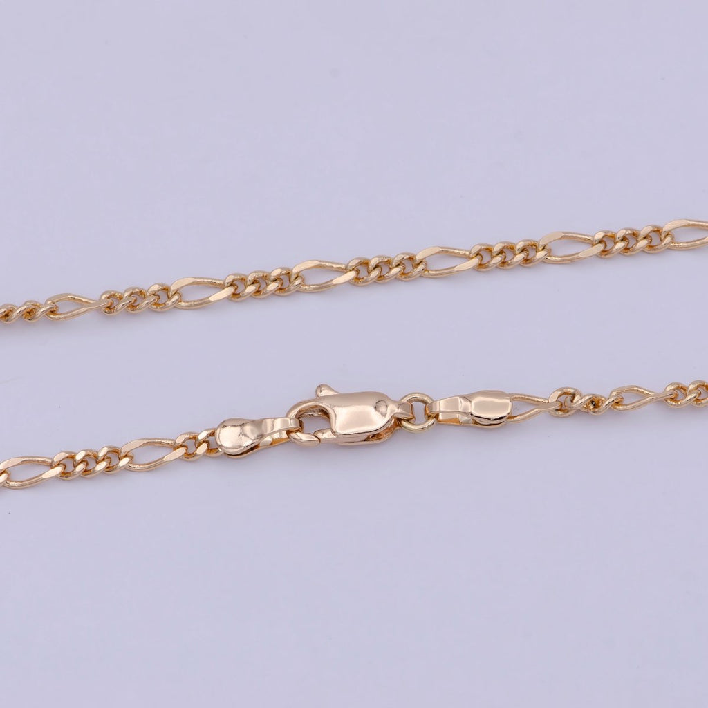 18K Gold plated 2.4mm Link Figaro Chain For Wholesale Necklace Dainty Jewelry Making Supplies | WA-767 Clearance Pricing - DLUXCA