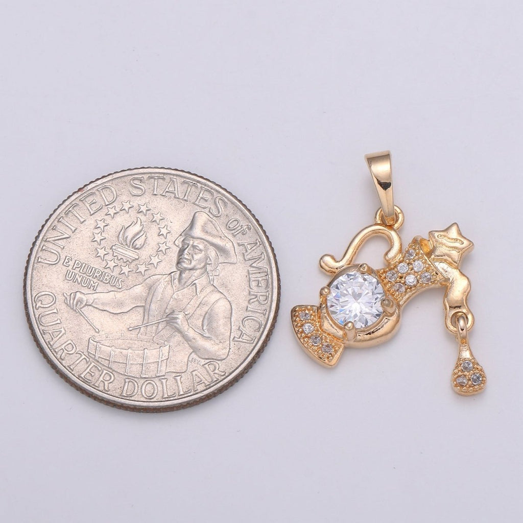 18k Gold plated 25x18mm Aquarius -Zodiac Horoscope Sign Constellation Charm - Celestial Astrology Medallion Pendant for Necklace J-272 - DLUXCA