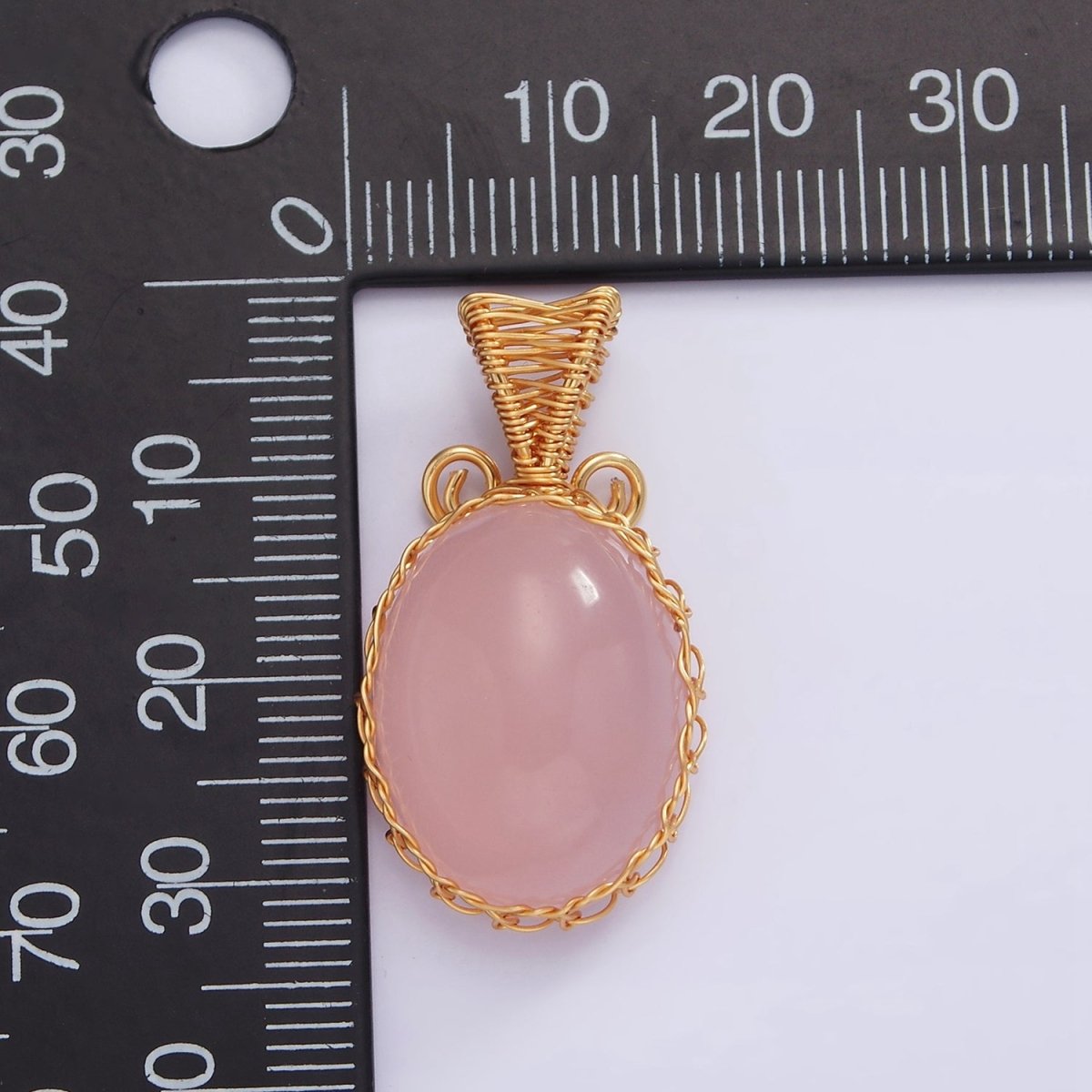 18K Gold plated 31mm Rose Quartz, Carnelian, Amethyst, Onyx Cabochon Handmade Wire Wrapped Pendant | AA-621 - AA-624