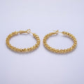 18K Gold plated 40mm Geomatic Edged Bead Hinge Hoop Earrings | V263