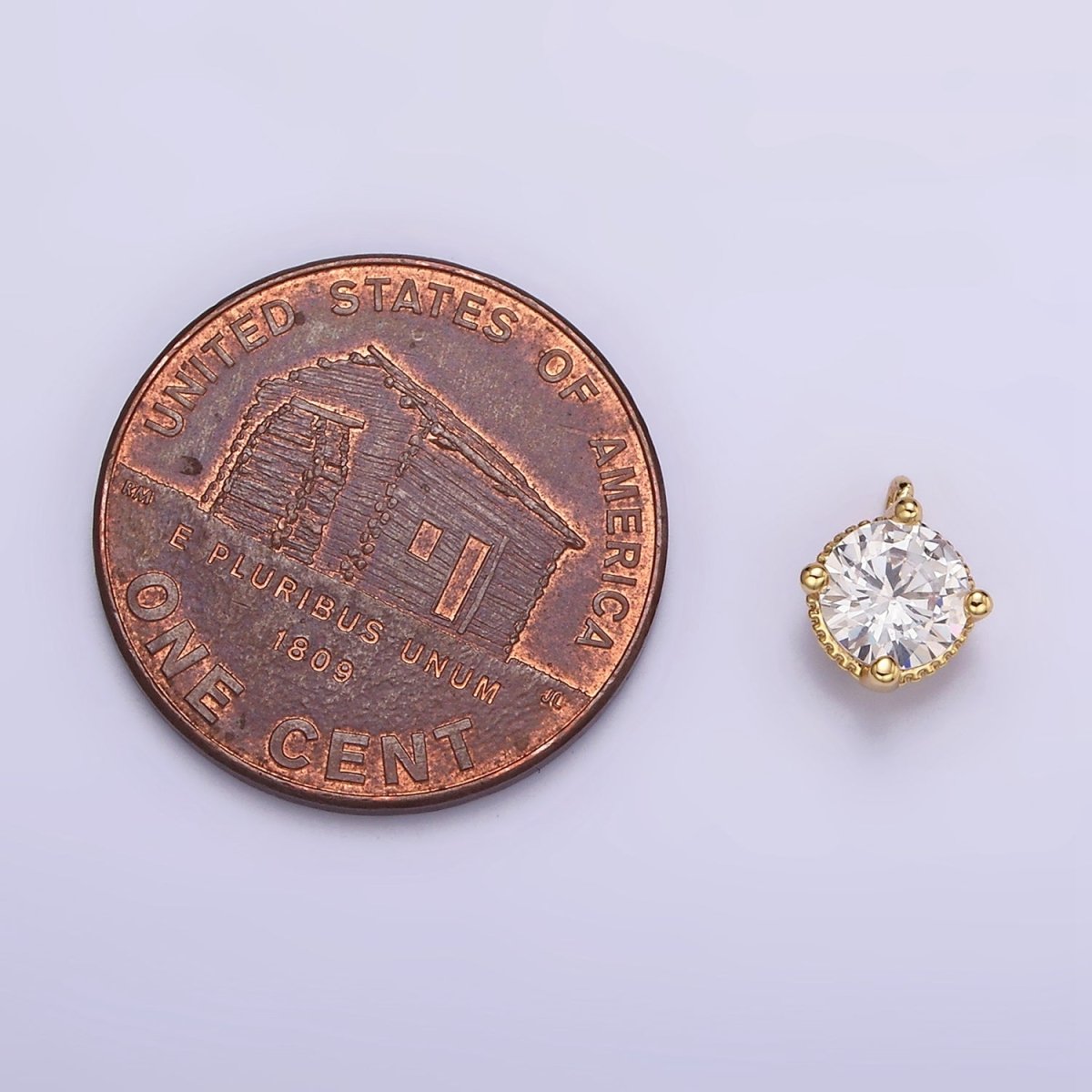 18K Gold plated 5mm Clear Round CZ Mini Add-On Charm E-447 - DLUXCA