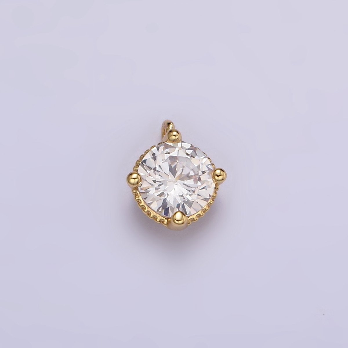 18K Gold plated 5mm Clear Round CZ Mini Add-On Charm E-447 - DLUXCA