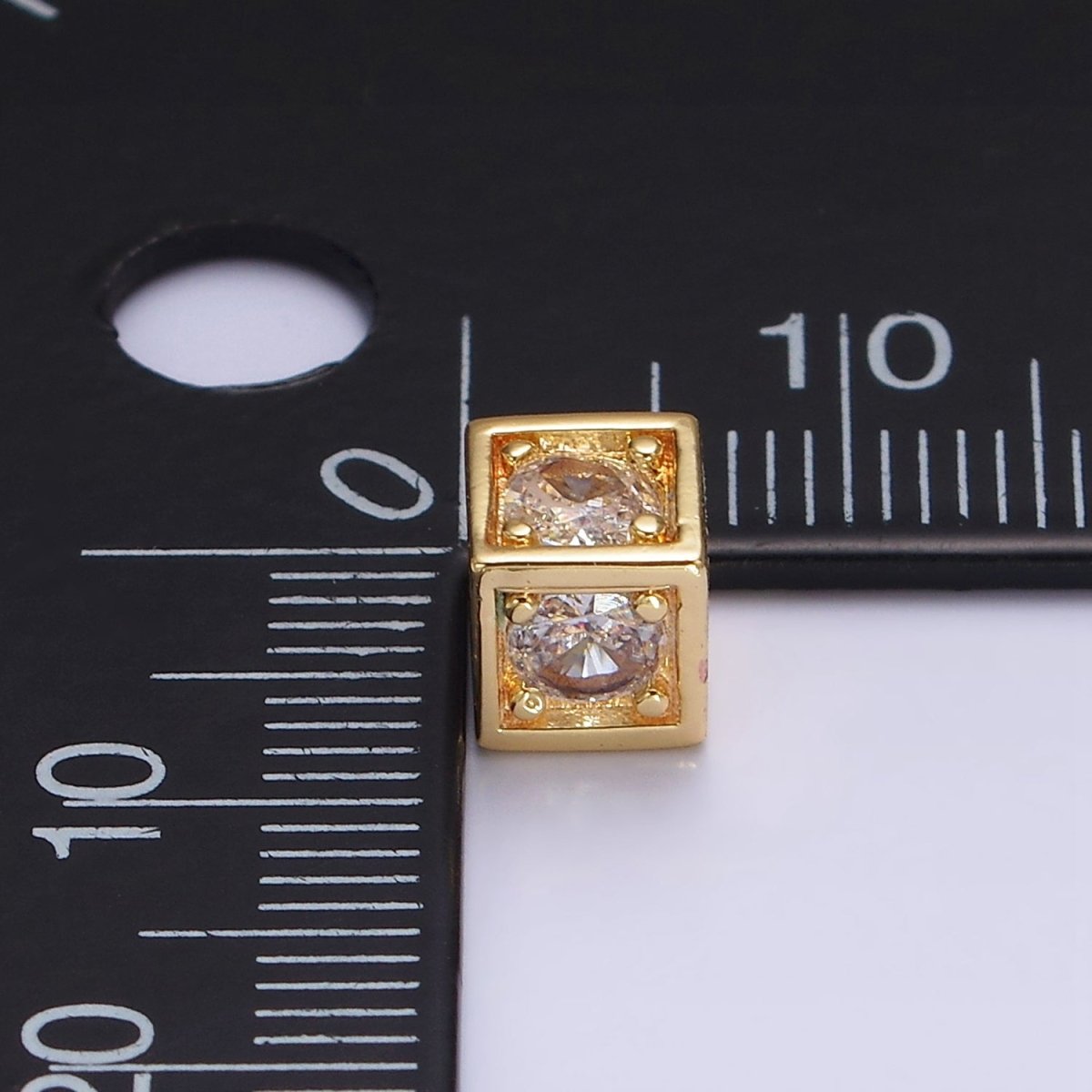 18K Gold plated 6mm Multiple Clear Crystal CZ Box Bead | B-791 - DLUXCA