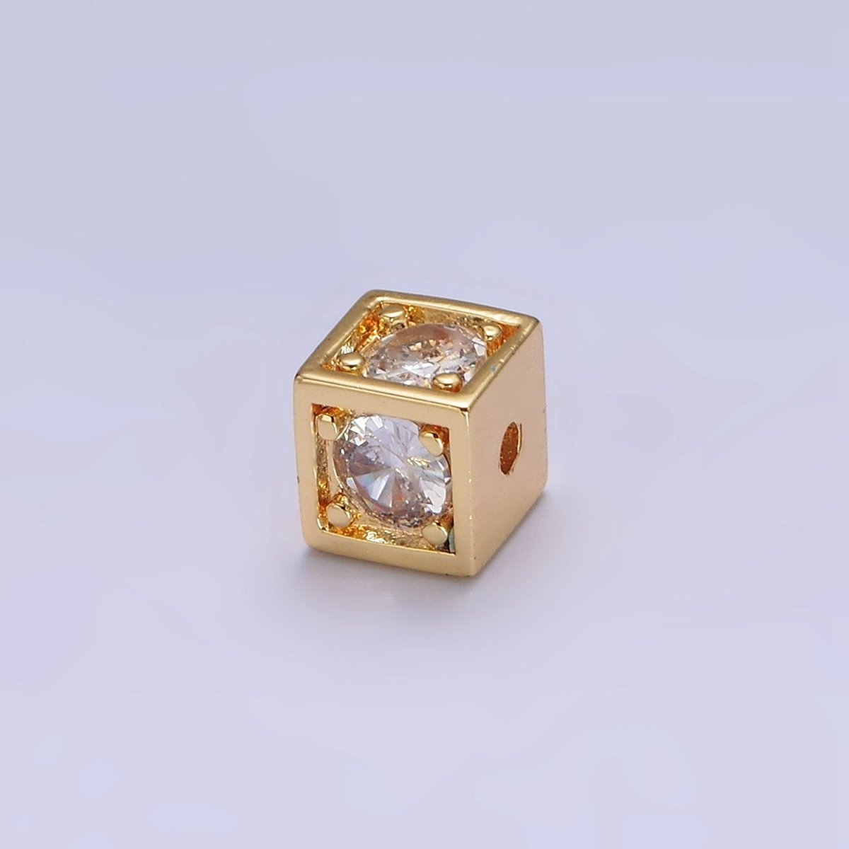 18K Gold plated 6mm Multiple Clear Crystal CZ Box Bead | B-791 - DLUXCA