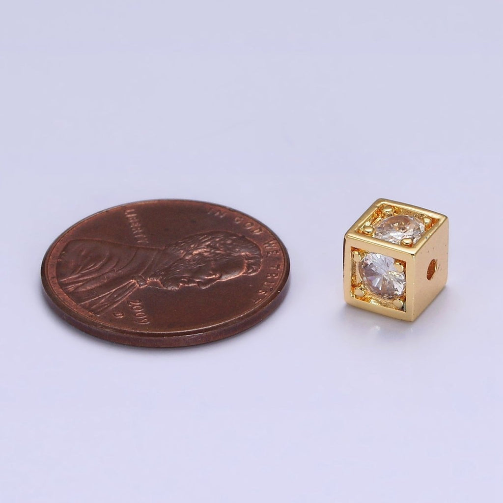 18K Gold plated 6mm Multiple Clear Crystal CZ Box Bead | B-791 - DLUXCA