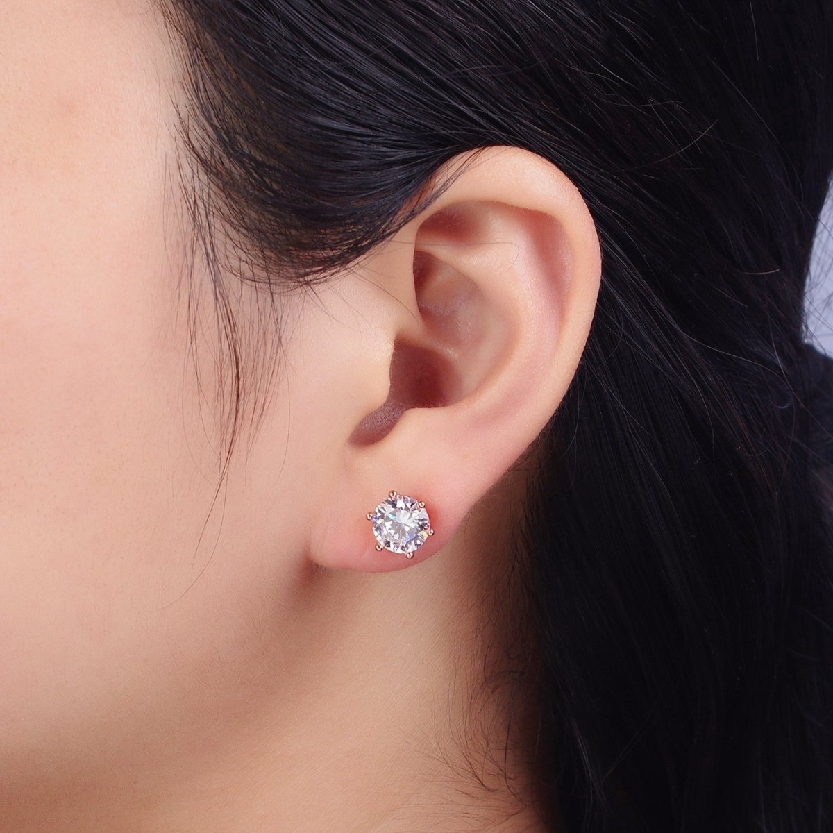 18K Gold plated 8mm 8.3mm, 8.5mm Clear Round CZ Stud Earrings | AB093 AB094