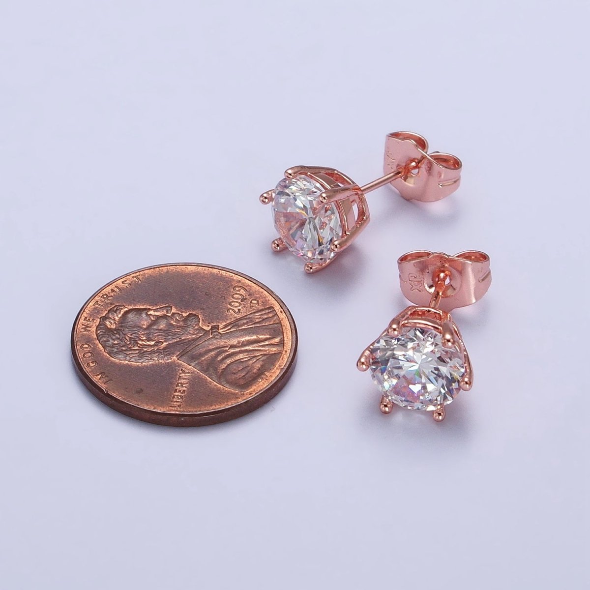 18K Gold plated 8mm 8.3mm, 8.5mm Clear Round CZ Stud Earrings | AB093 AB094