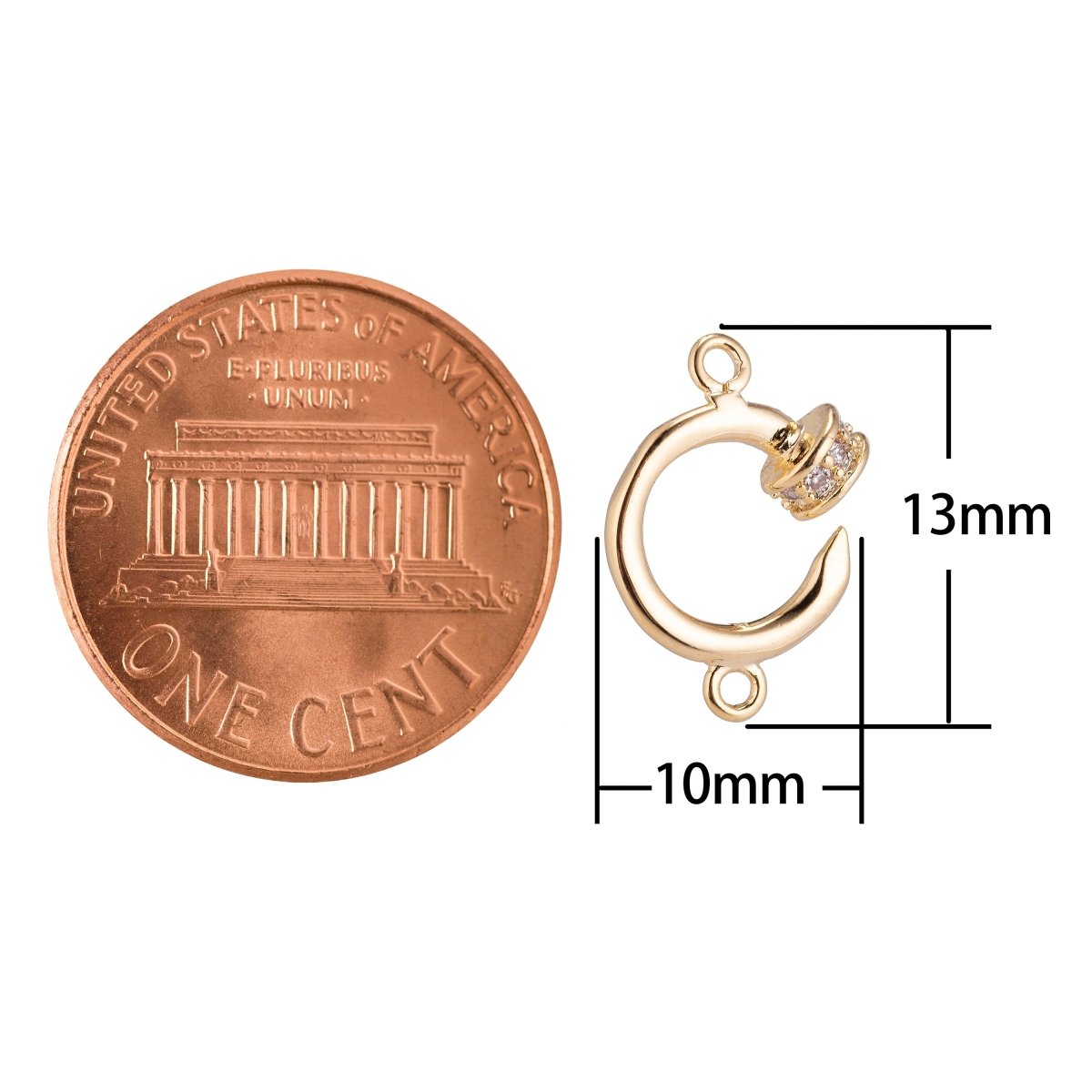 18K Gold plated Alphabet Letter C, Hook Shape Cubic Zirconia Bracelet Charm Bead Finding Connector for Earring Jewelry Making, F-094 - DLUXCA