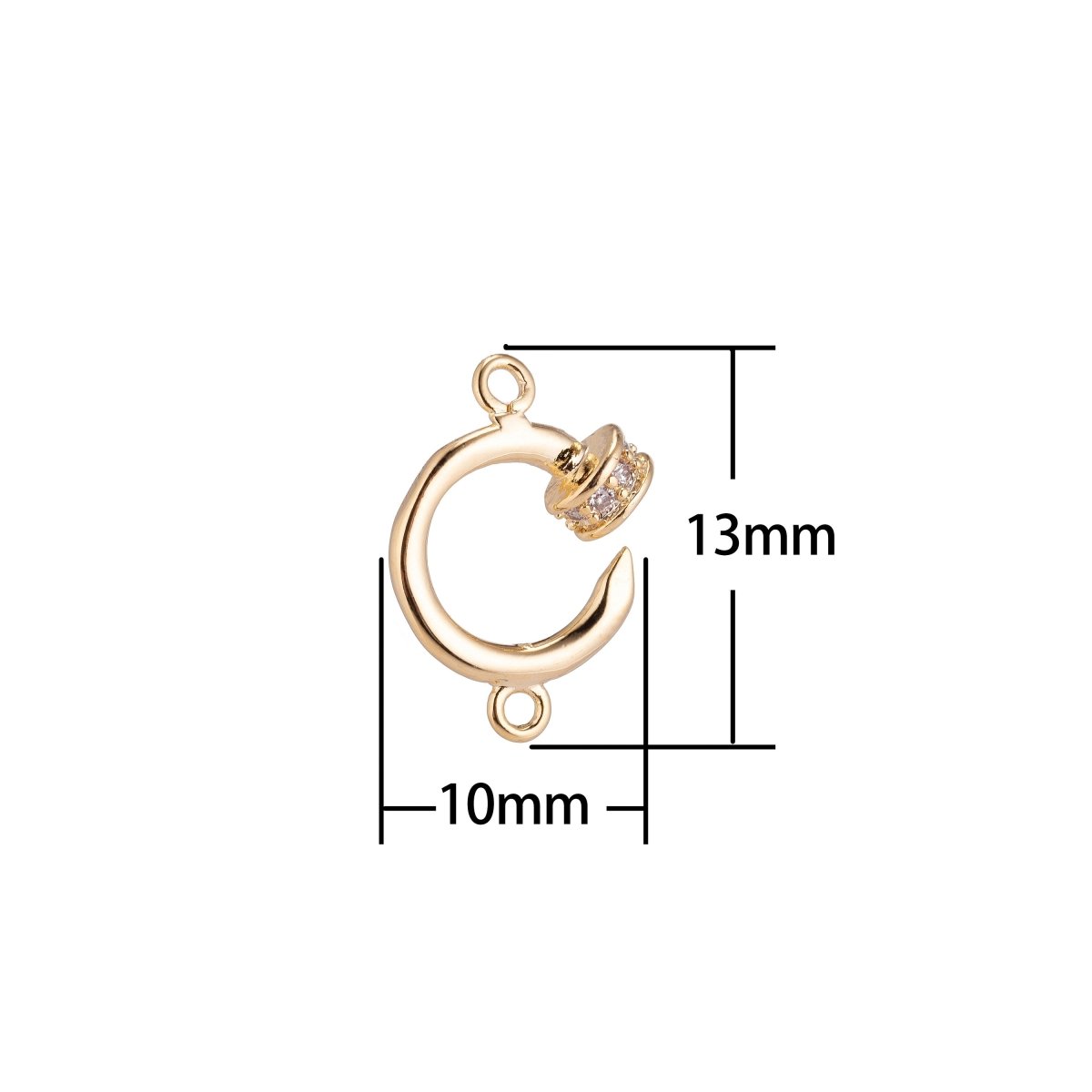 18K Gold plated Alphabet Letter C, Hook Shape Cubic Zirconia Bracelet Charm Bead Finding Connector for Earring Jewelry Making, F-094 - DLUXCA