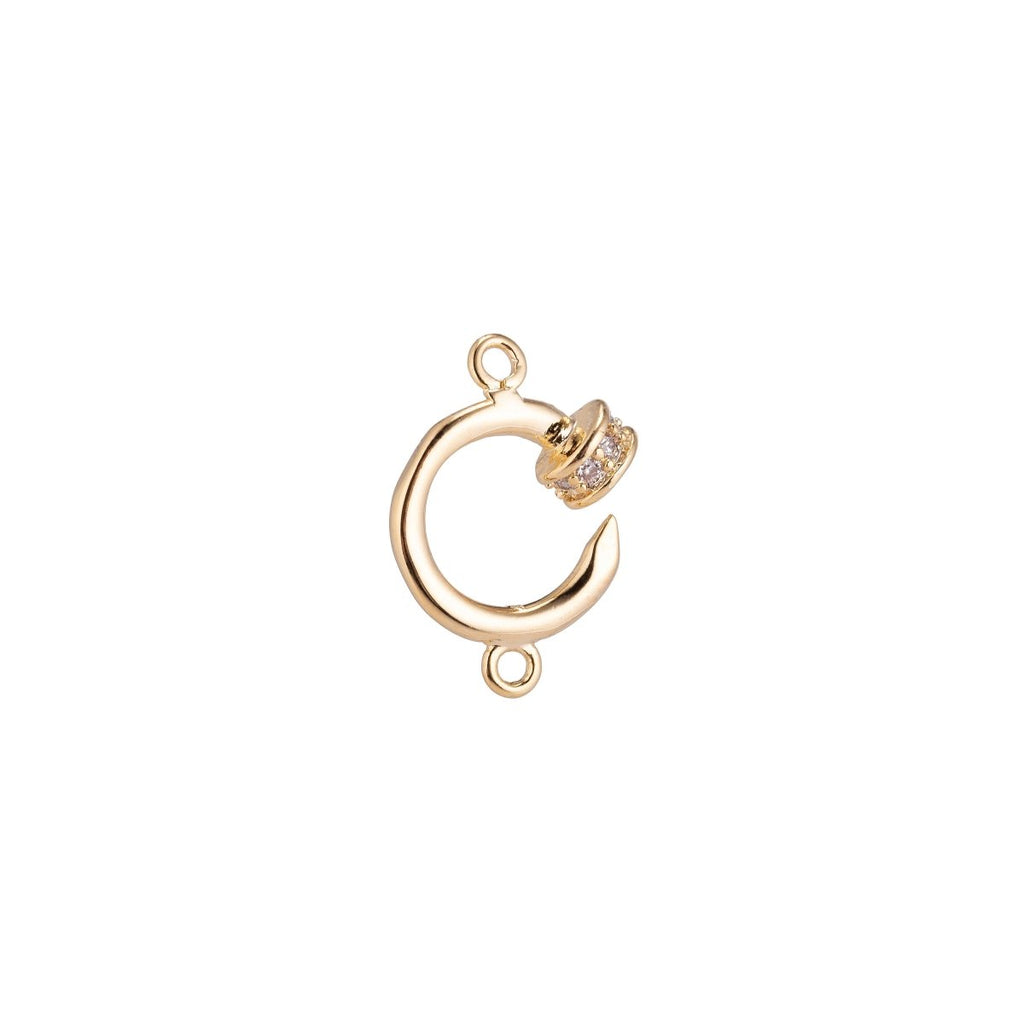 18K Gold plated Alphabet Letter C, Hook Shape Cubic Zirconia Bracelet Charm Bead Finding Connector for Earring Jewelry Making, F-094 - DLUXCA