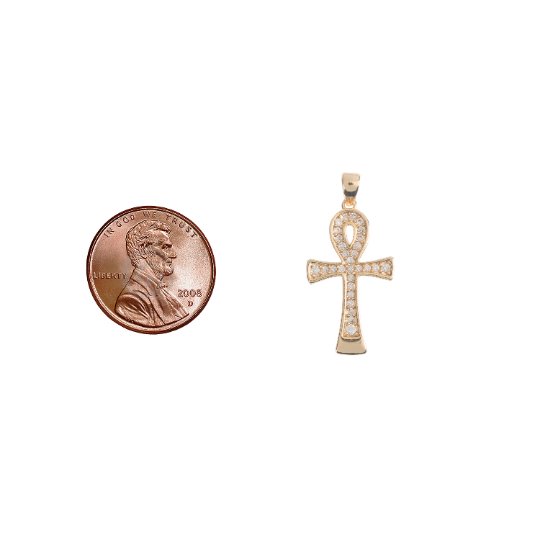 18k Gold plated Ankh Charm with CZ Egyptian Pantheon, Crux Ansata, Cubic Zirconia Necklace Pendant micro pave Charm Bails for Jewelry Making H-746 - DLUXCA