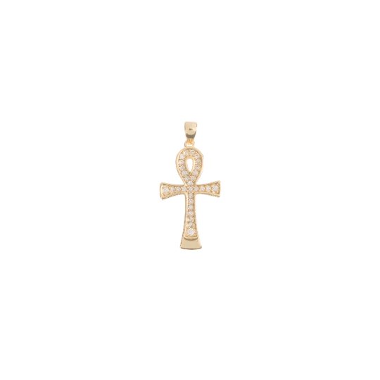 18k Gold plated Ankh Charm with CZ Egyptian Pantheon, Crux Ansata, Cubic Zirconia Necklace Pendant micro pave Charm Bails for Jewelry Making H-746 - DLUXCA