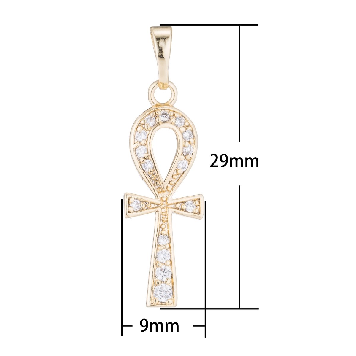 18K Gold plated Ankh Cross, Key of Life, Symbol of Life, Egyptian Pantheon, Crux Ansata, Cubic Zirconia Necklace Pendant Charm Bead Bails for Jewelry Making H-681 - DLUXCA