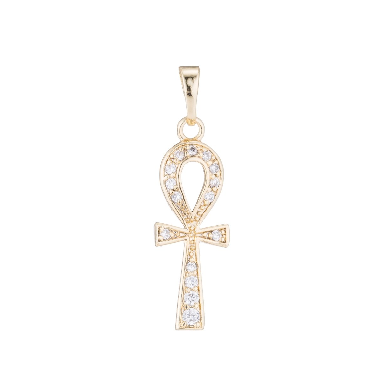 18K Gold plated Ankh Cross, Key of Life, Symbol of Life, Egyptian Pantheon, Crux Ansata, Cubic Zirconia Necklace Pendant Charm Bead Bails for Jewelry Making H-681 - DLUXCA