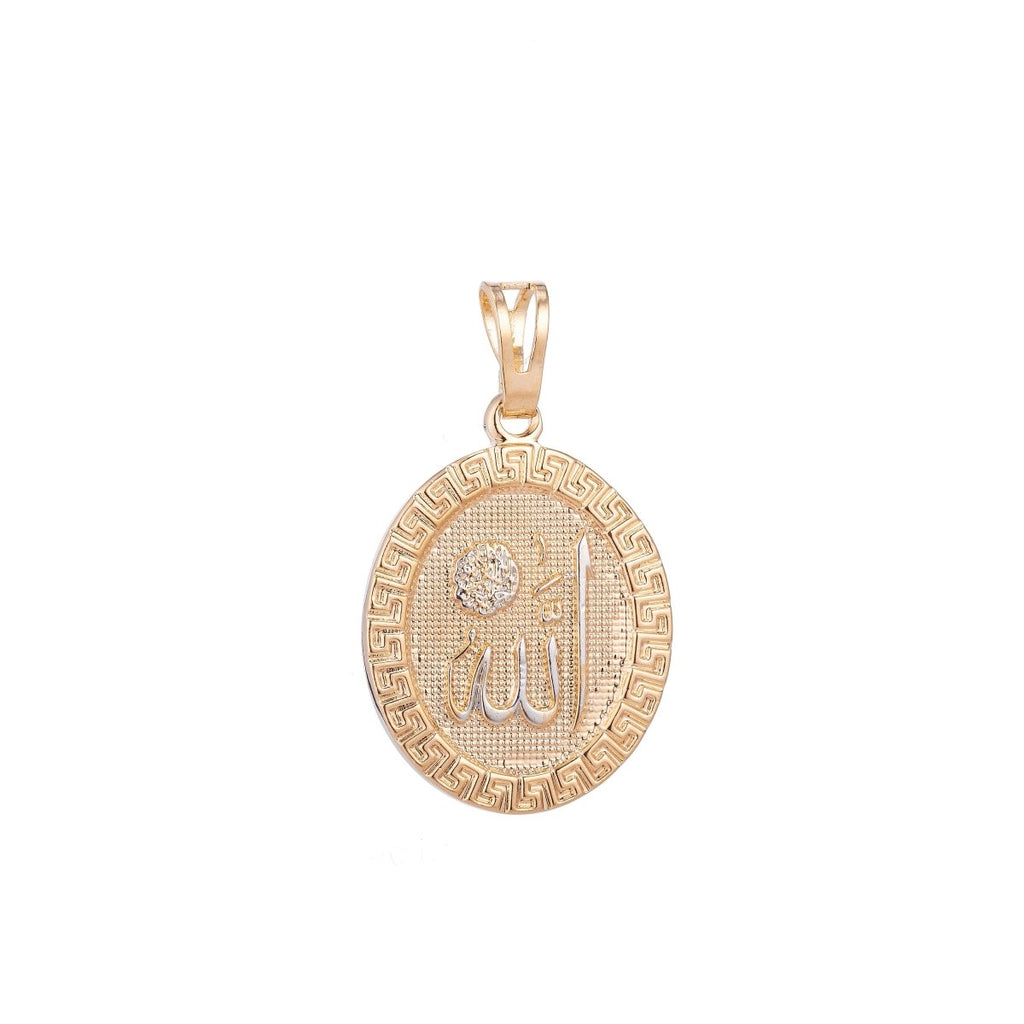 18K Gold plated Arabic Word Allah Moslem Islam Calligraphy Arabian Coin Charm Decorative Edge Necklace PENDANT Bails for Jewelry Making H-621 - DLUXCA