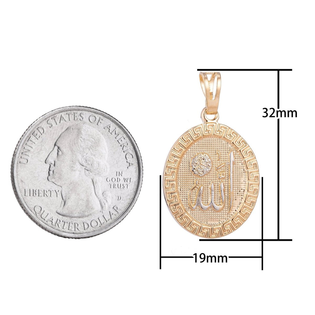 18K Gold plated Arabic Word Allah Moslem Islam Calligraphy Arabian Coin Charm Decorative Edge Necklace PENDANT Bails for Jewelry Making H-621 - DLUXCA
