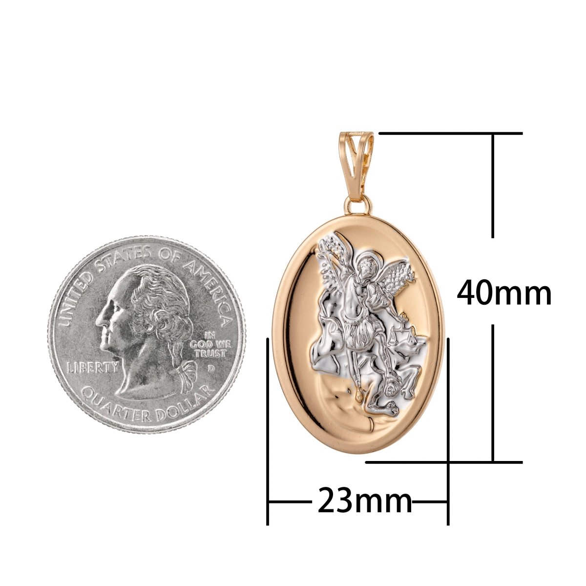 18k Gold plated Archangel Saint Michael Medal Pendant Double Sided Charm for Jewelry Making H-813 - DLUXCA