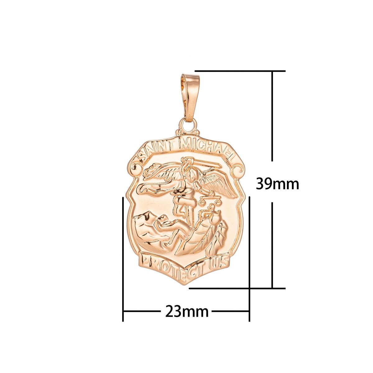 18k Gold plated Archangel Saint Michael Medal Pendant for Protection Protect us with Prayer in the back for Necklace Jewelry Making H-260 - DLUXCA