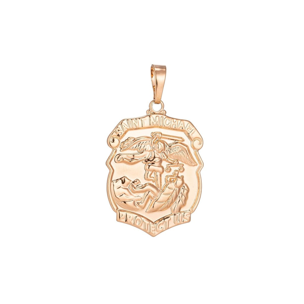 18k Gold plated Archangel Saint Michael Medal Pendant for Protection Protect us with Prayer in the back for Necklace Jewelry Making H-260 - DLUXCA