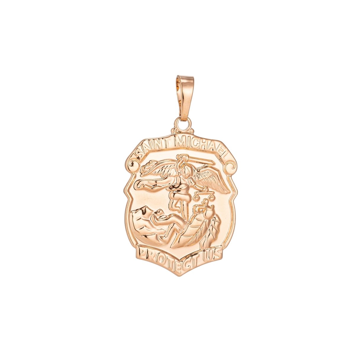 18k Gold plated Archangel Saint Michael Medal Pendant for Protection Protect us with Prayer in the back for Necklace Jewelry Making H-260 - DLUXCA