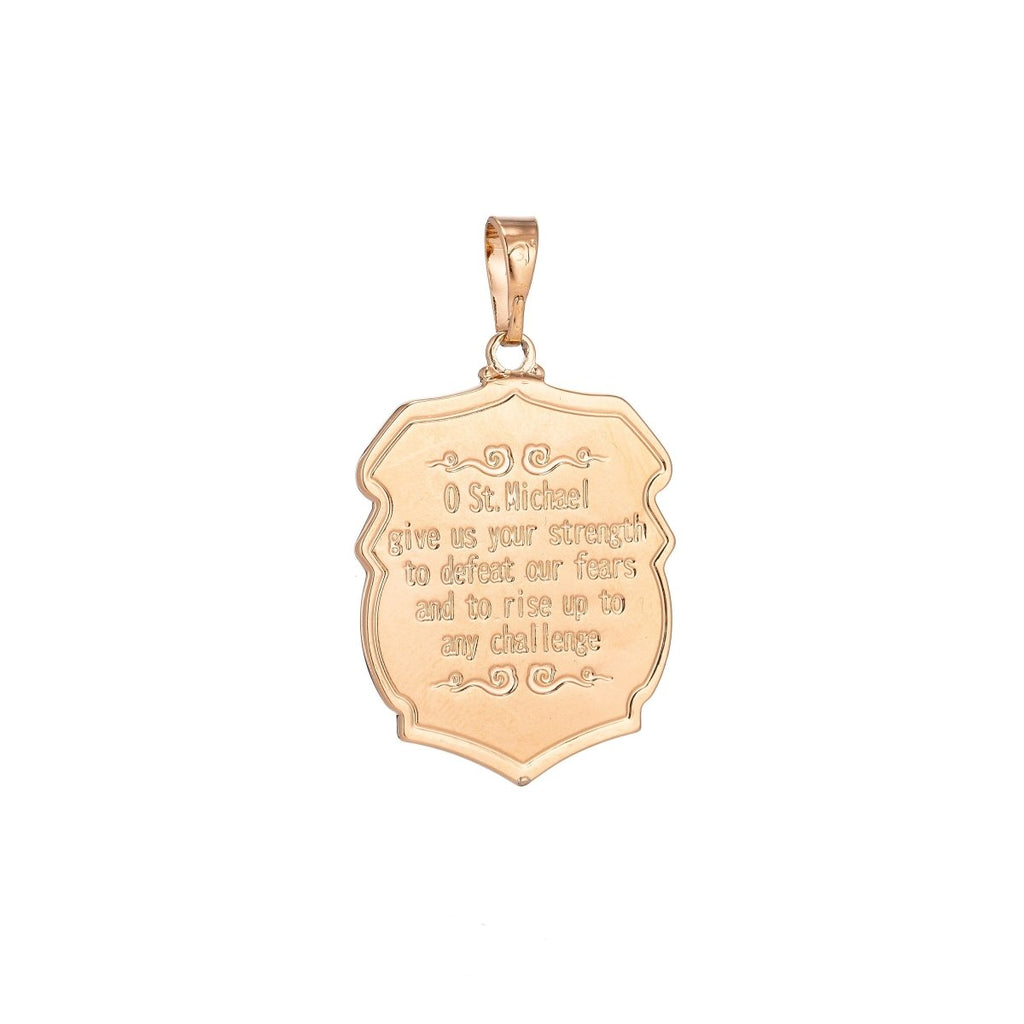 18k Gold plated Archangel Saint Michael Medal Pendant for Protection Protect us with Prayer in the back for Necklace Jewelry Making H-260 - DLUXCA