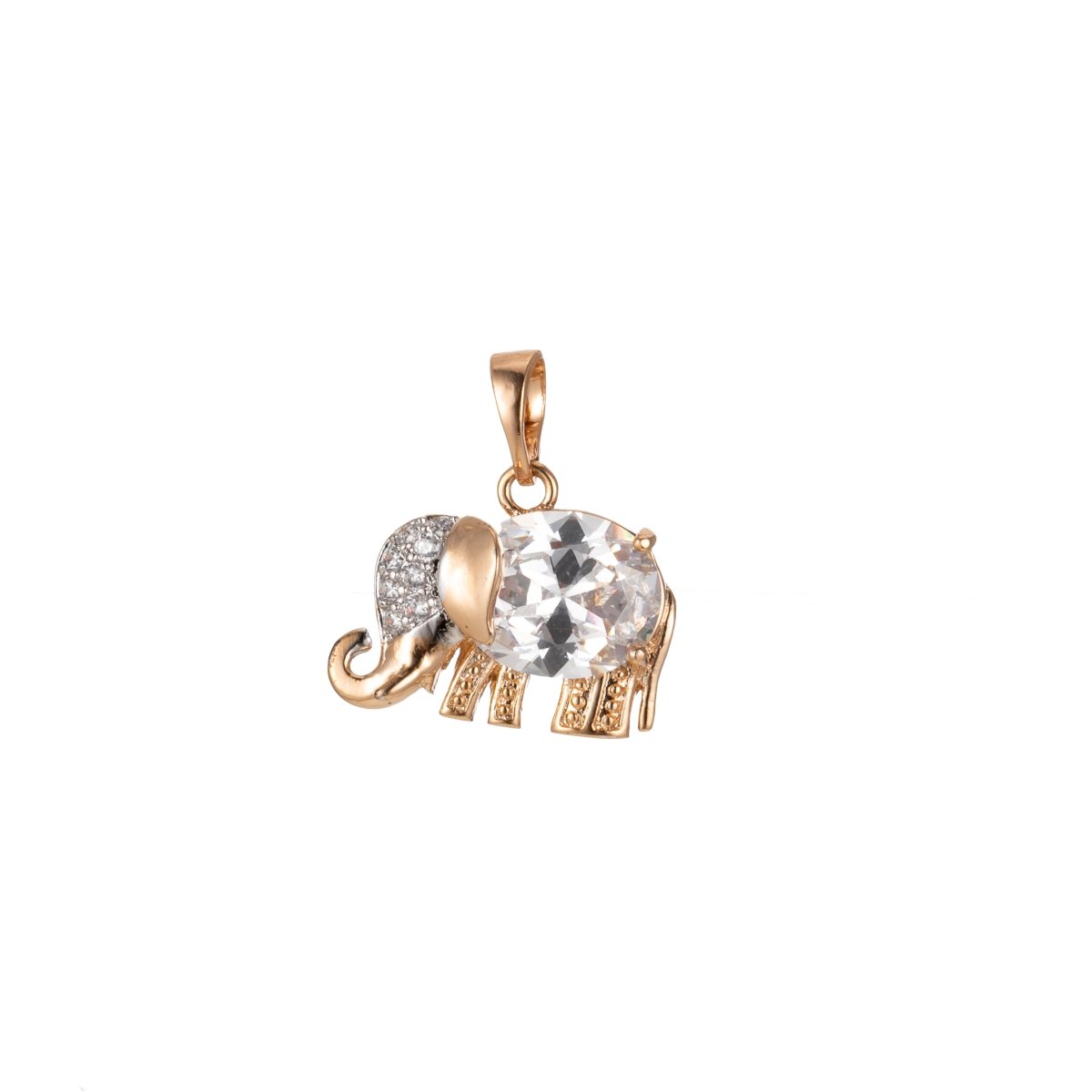 18K Gold plated Baby Elephant Charm Black Clear Crystal Cubic Zirconia for Necklace Pendant Earring Dangle Findings for Jewelry Making J-909