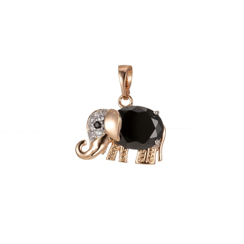 18K Gold plated Baby Elephant Charm Black Clear Crystal Cubic Zirconia for Necklace Pendant Earring Dangle Findings for Jewelry Making J-909