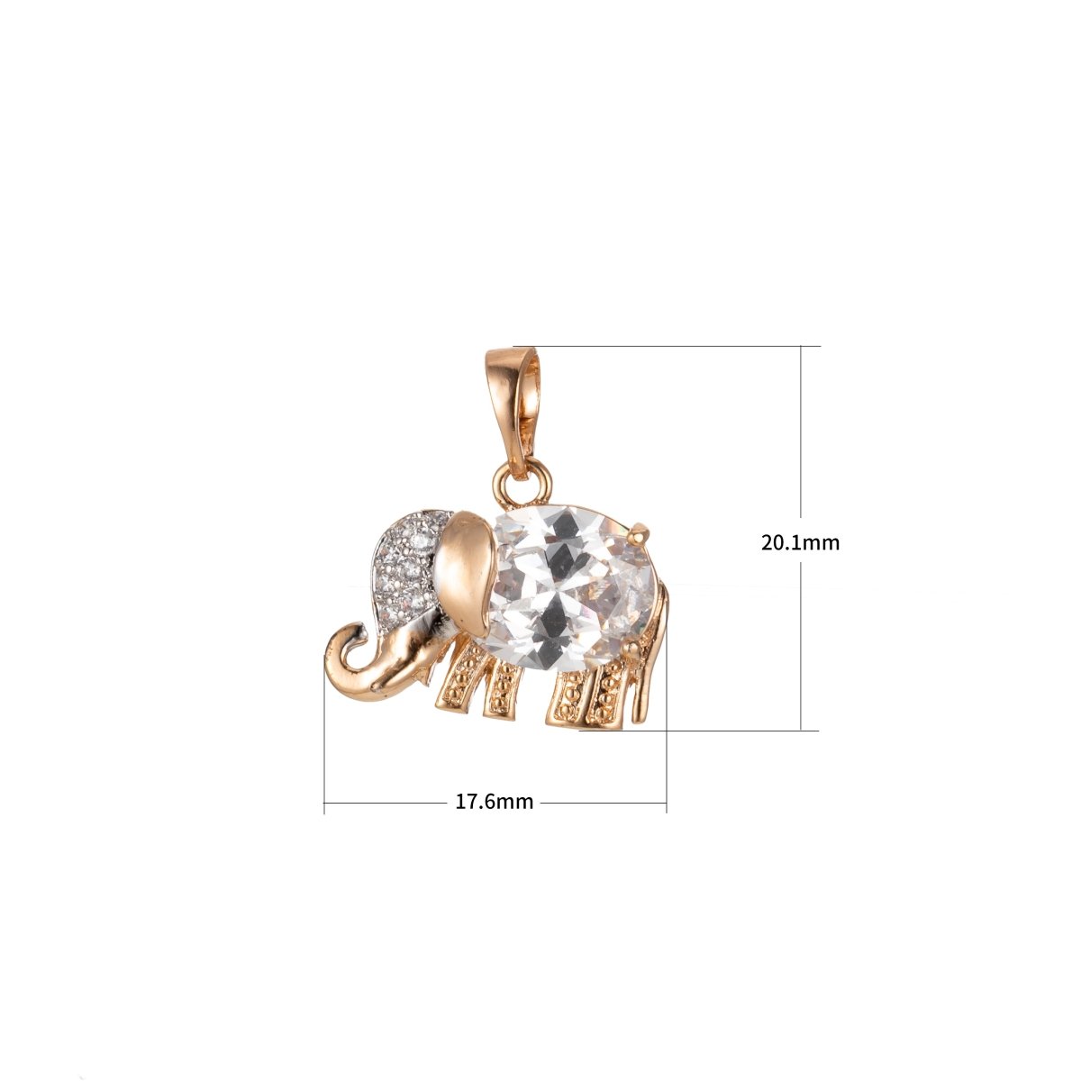 18K Gold plated Baby Elephant Charm Black Clear Crystal Cubic Zirconia for Necklace Pendant Earring Dangle Findings for Jewelry Making J-909