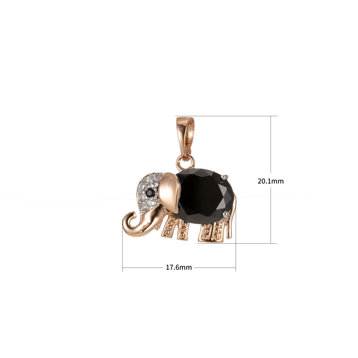 18K Gold plated Baby Elephant Charm Black Clear Crystal Cubic Zirconia for Necklace Pendant Earring Dangle Findings for Jewelry Making J-909
