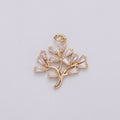 18K gold plated Baguette CZ The Solitary Tree Charms, Lonely Tree Clear Cubic Pendant, Baguette Cubic Zirconia Charm D-735 - DLUXCA