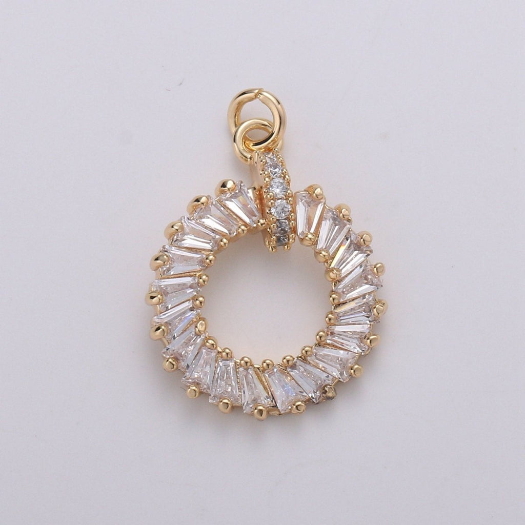 18K Gold plated baguette CZ Wreath Charm, Micro Pave CZ Circle Pendant , Gold plated Pendant, For DIY Jewelry, Rose Gold D-734 - DLUXCA