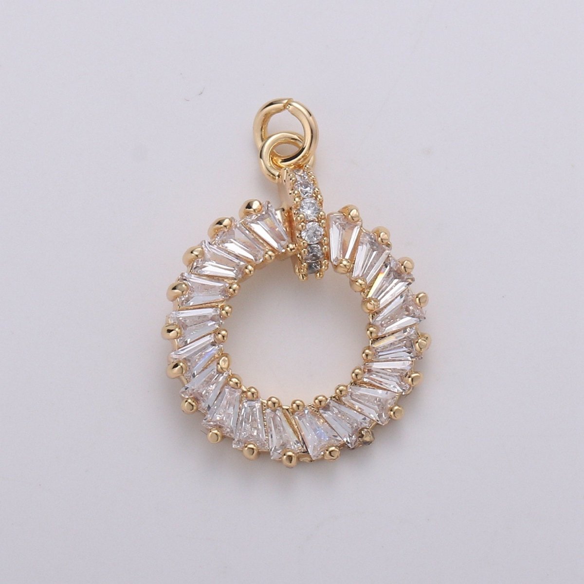 18K Gold plated baguette CZ Wreath Charm, Micro Pave CZ Circle Pendant , Gold plated Pendant, For DIY Jewelry, Rose Gold D-734 - DLUXCA