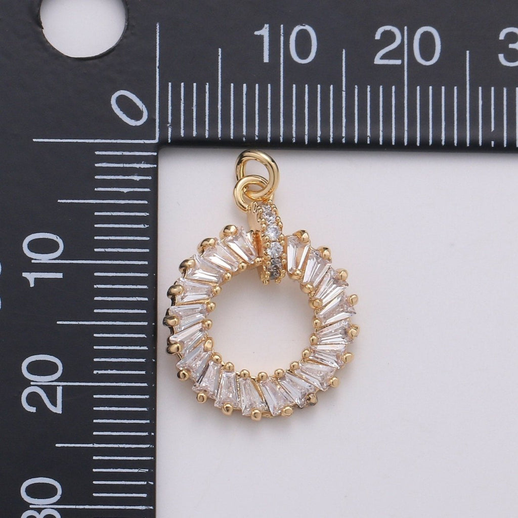 18K Gold plated baguette CZ Wreath Charm, Micro Pave CZ Circle Pendant , Gold plated Pendant, For DIY Jewelry, Rose Gold D-734 - DLUXCA