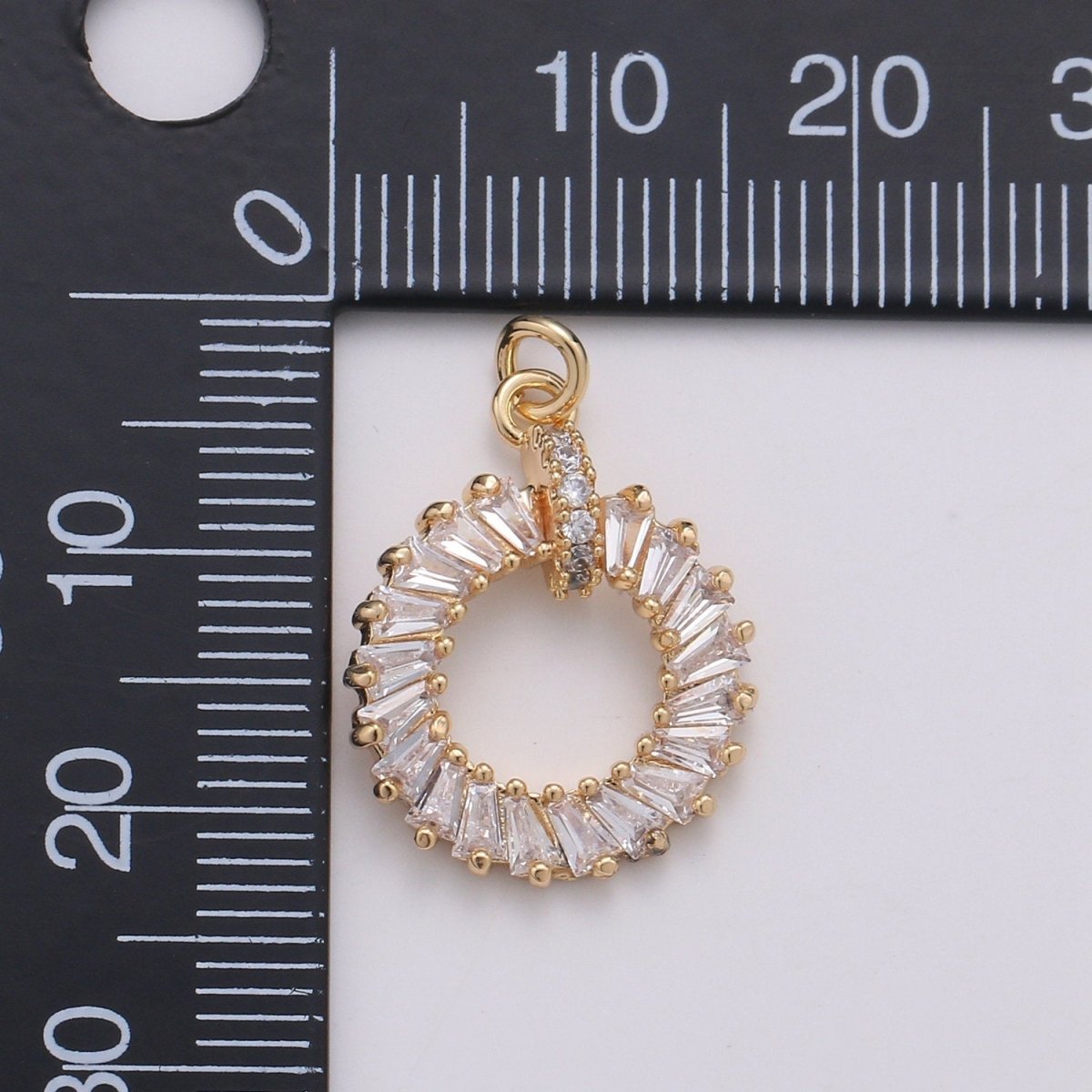 18K Gold plated baguette CZ Wreath Charm, Micro Pave CZ Circle Pendant , Gold plated Pendant, For DIY Jewelry, Rose Gold D-734 - DLUXCA