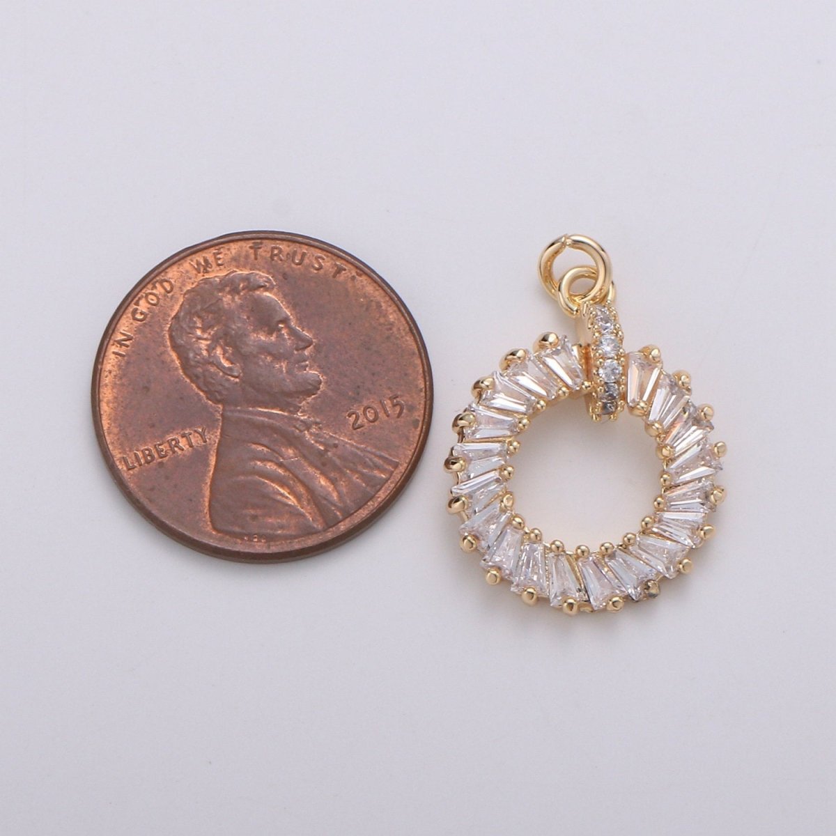 18K Gold plated baguette CZ Wreath Charm, Micro Pave CZ Circle Pendant , Gold plated Pendant, For DIY Jewelry, Rose Gold D-734 - DLUXCA