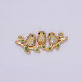 18K Gold plated Black-Eyed Three Baby Birds Micro Paved CZ Green Leaf Connector | G-030 - DLUXCA